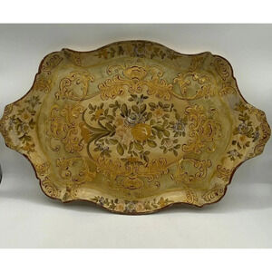 Vintage Japanese Papermache Lacquer Handpainted‎ Floral Serving Tray